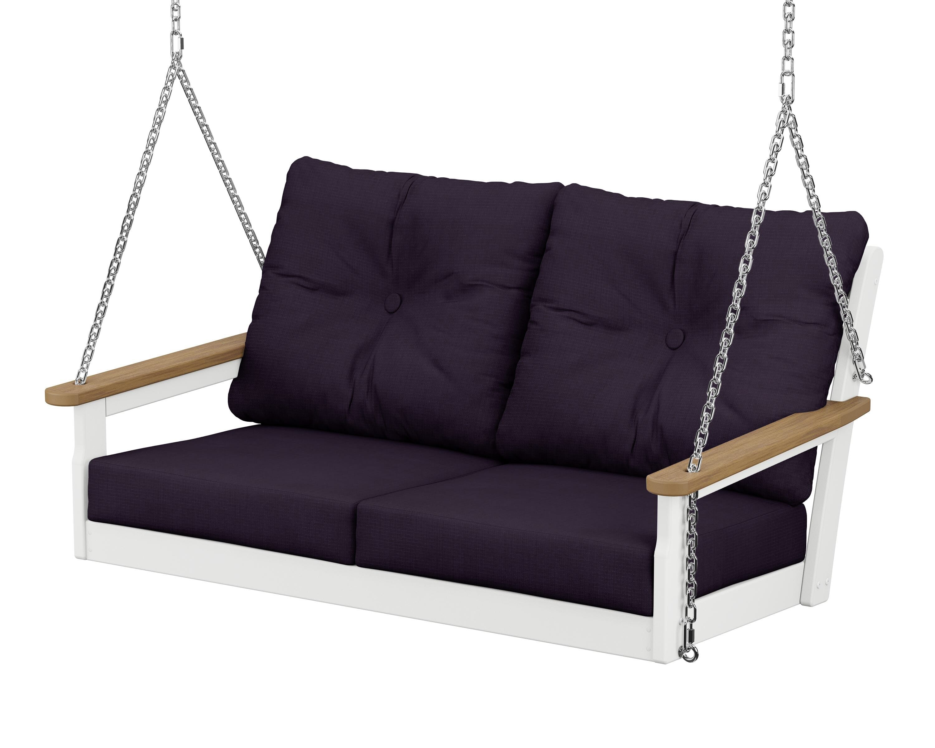 POLYWOOD® Vineyard Deep Seating Swing in White / Natural / Navy Linen