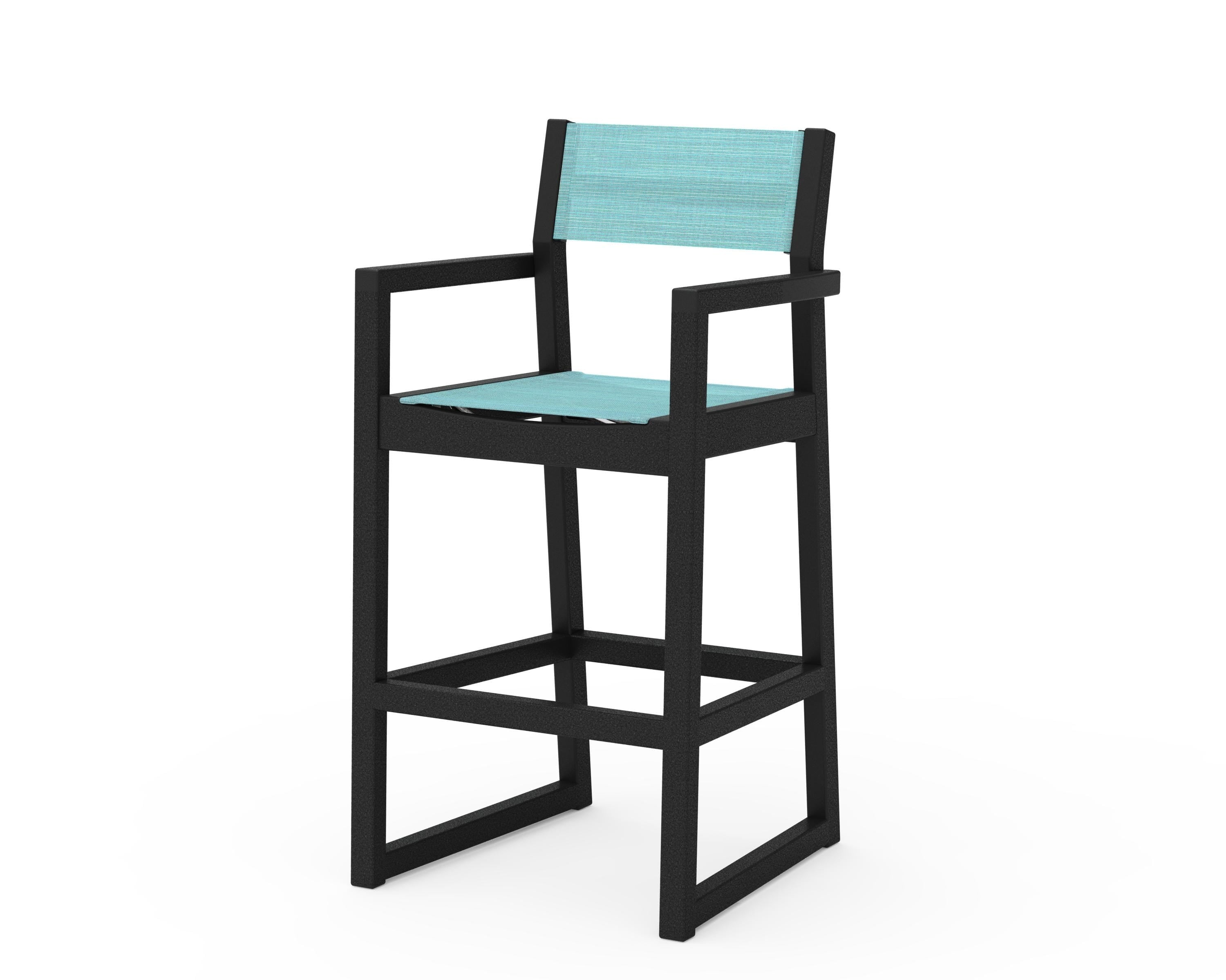 POLYWOOD® EDGE Sling Bar Arm Chair in Black / Dupioni Aquamarine Sling