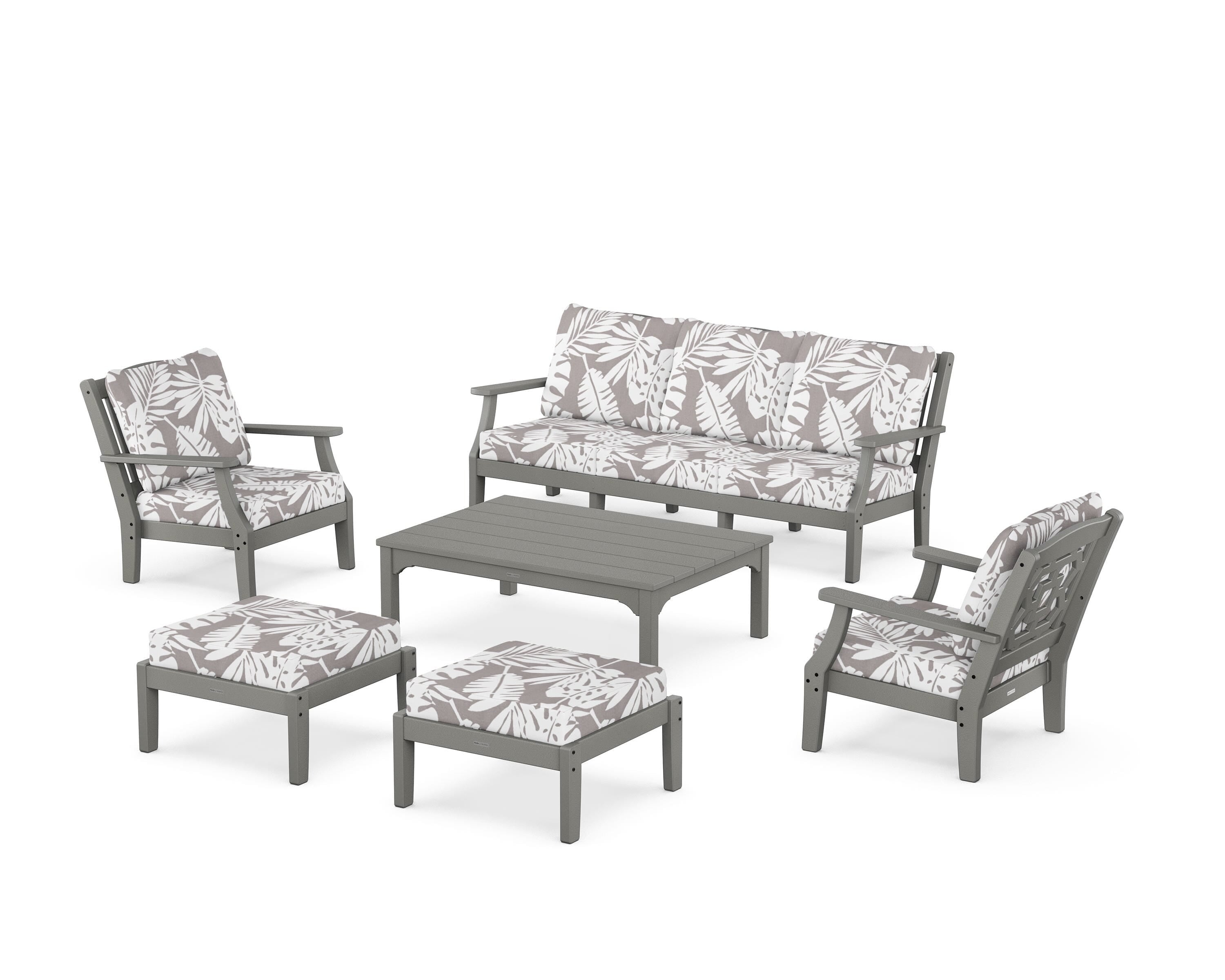 Martha Stewart by POLYWOOD® Chinoiserie 6-Piece Lounge Sofa Set in Slate Grey / Leaf Grey Mist