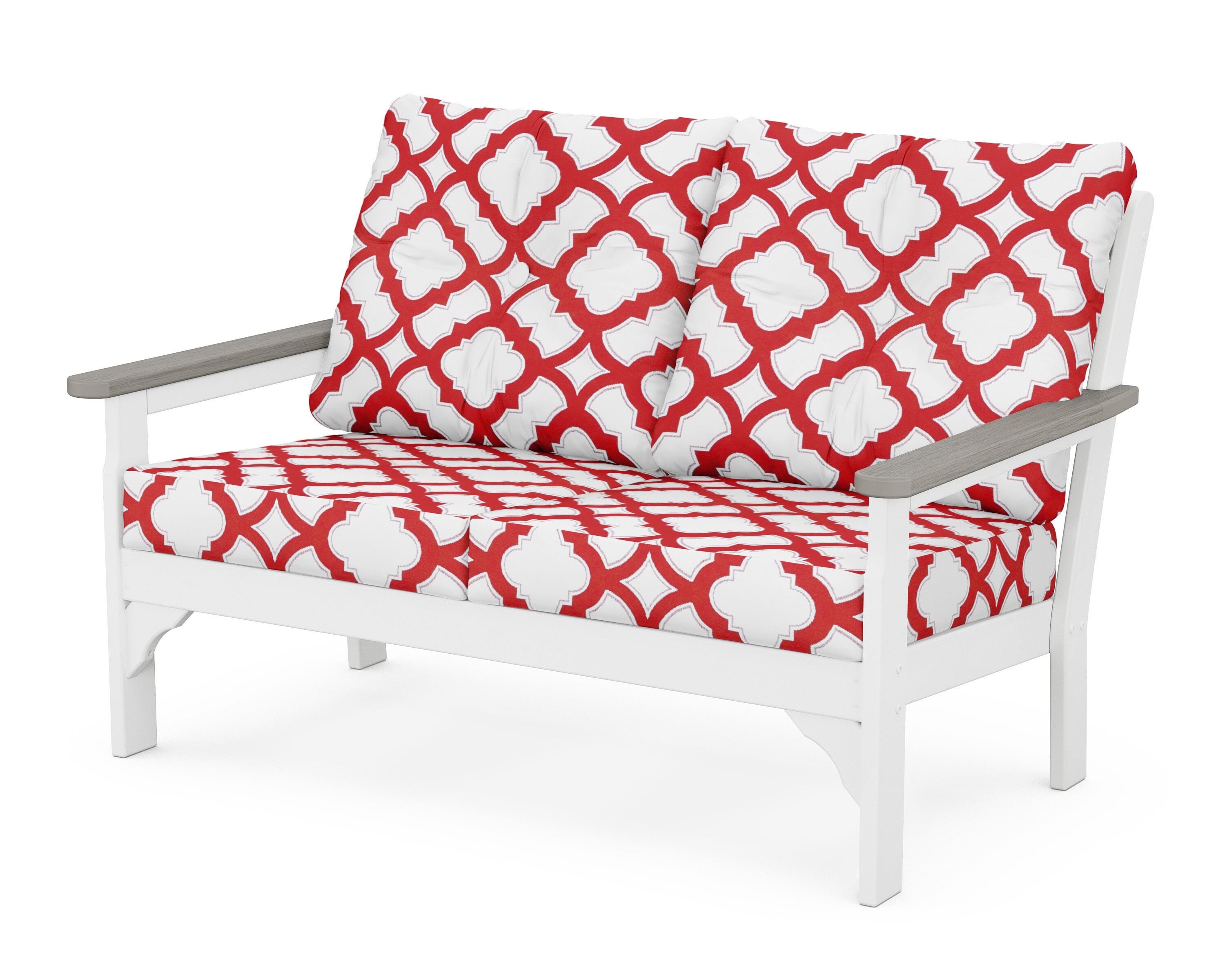 POLYWOOD® Vineyard Deep Seating Loveseat in White / Driftwood / Trellis Crimson