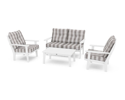 POLYWOOD® Lakeside 4-Piece Deep Seating Set in White / Buffalo Plaid Grey Mist