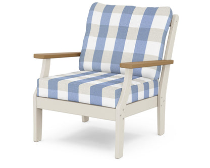 POLYWOOD® Braxton Deep Seating Chair in Sand / Natural / Buffalo Plaid Sky Blue