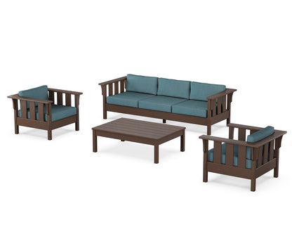 Martha Stewart by POLYWOOD® Acadia 4-Piece Deep Seating Set with Sofa in Mahogany / Ocean Teal