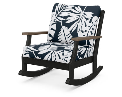 POLYWOOD® Braxton Deep Seating Rocking Chair in Black / Kona / Leaf Marine Indigo