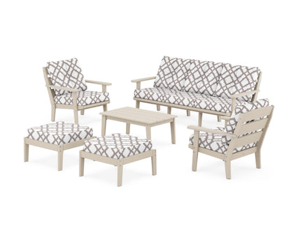 POLYWOOD® Lakeside 6-Piece Lounge Sofa Set in Sand / Trellis Grey Mist