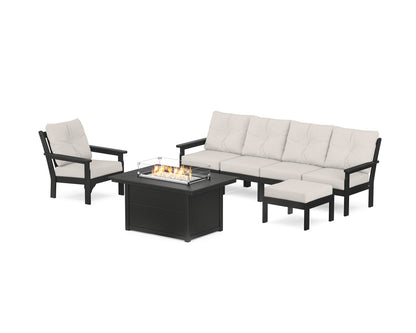 POLYWOOD® Vineyard Sectional Lounge and Fire Pit Set in Black / Cast Ash