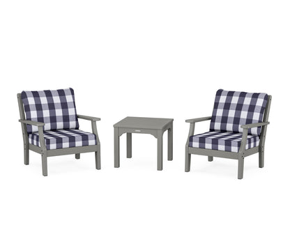 Martha Stewart by POLYWOOD® Chinoiserie 3-Piece Deep Seating Set in Slate Grey / Buffalo Plaid Navy