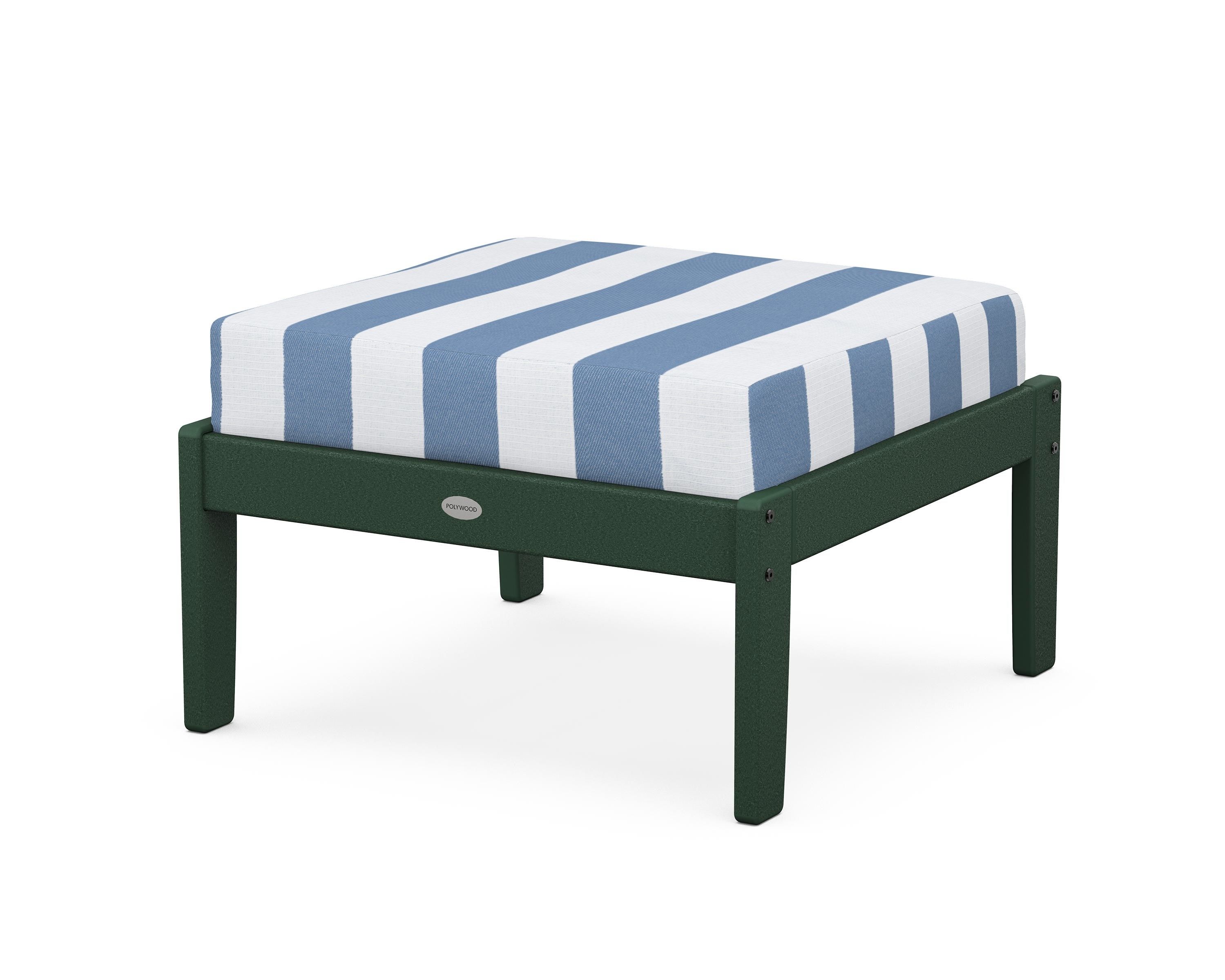 POLYWOOD® Braxton Deep Seating Ottoman in Green / Cabana Stripe Sky Blue