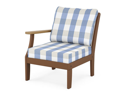 POLYWOOD® Braxton Modular Left Arm Chair in Teak / Natural / Buffalo Plaid Sky Blue