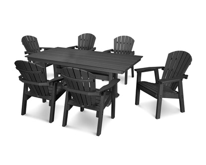 POLYWOOD® Seashell 7-Piece Farmhouse Dining Set with Trestle Legs in Black