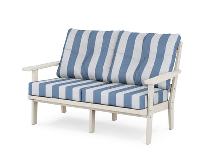 POLYWOOD® Oxford Deep Seating Loveseat in Sand / Cabana Stripe Sky Blue