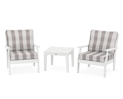 POLYWOOD® Braxton 3-Piece Deep Seating Set in White / Buffalo Plaid Grey Mist