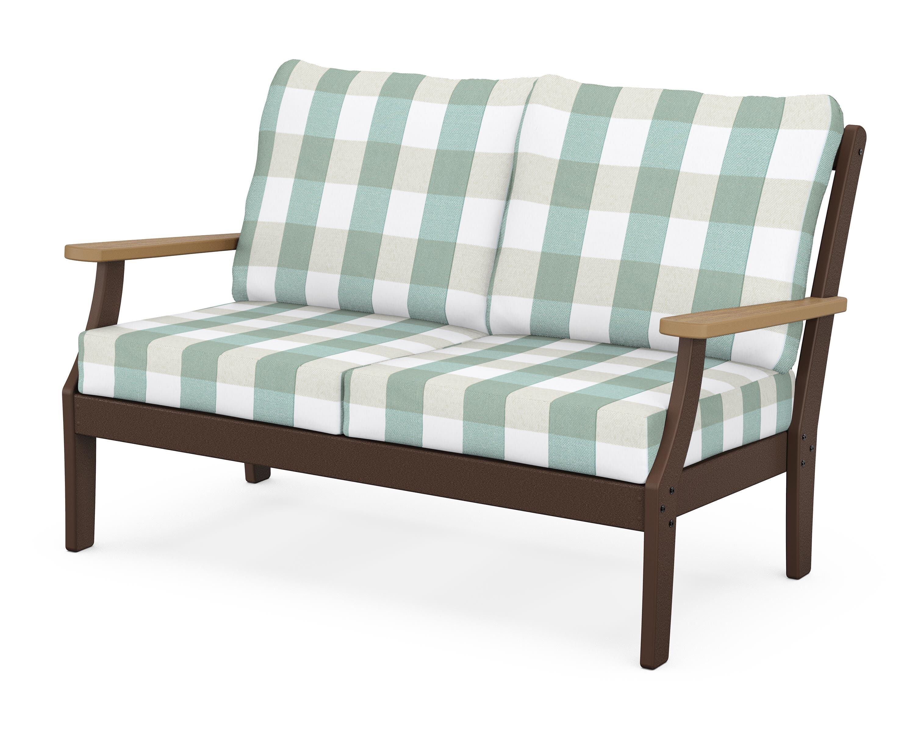 POLYWOOD® Braxton Deep Seating Loveseat in Mahogany / Natural / Buffalo Plaid Glacier Spa