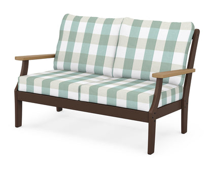 POLYWOOD® Braxton Deep Seating Loveseat in Mahogany / Natural / Buffalo Plaid Glacier Spa