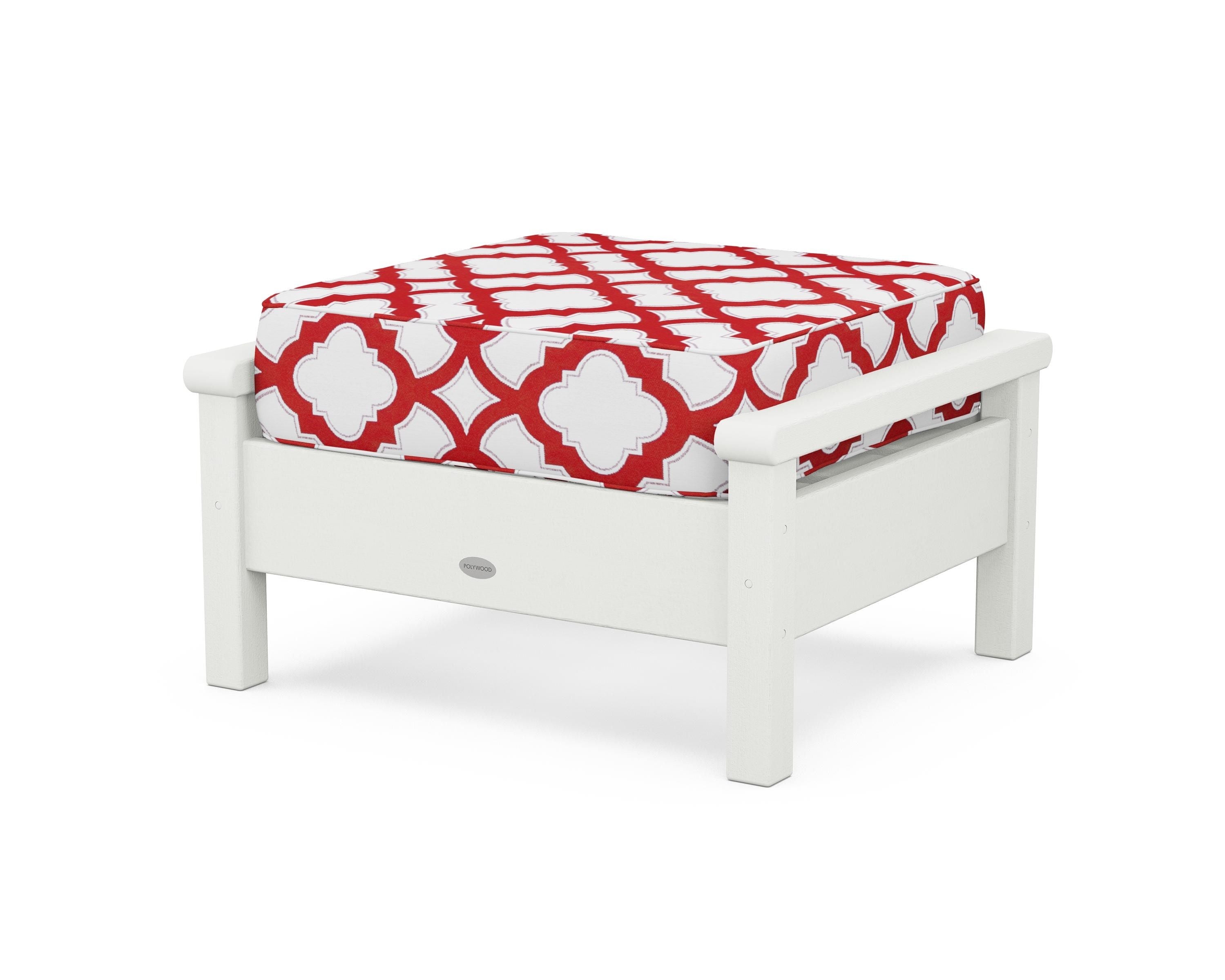 POLYWOOD® Harbour Deep Seating Ottoman in Vintage White / Trellis Crimson
