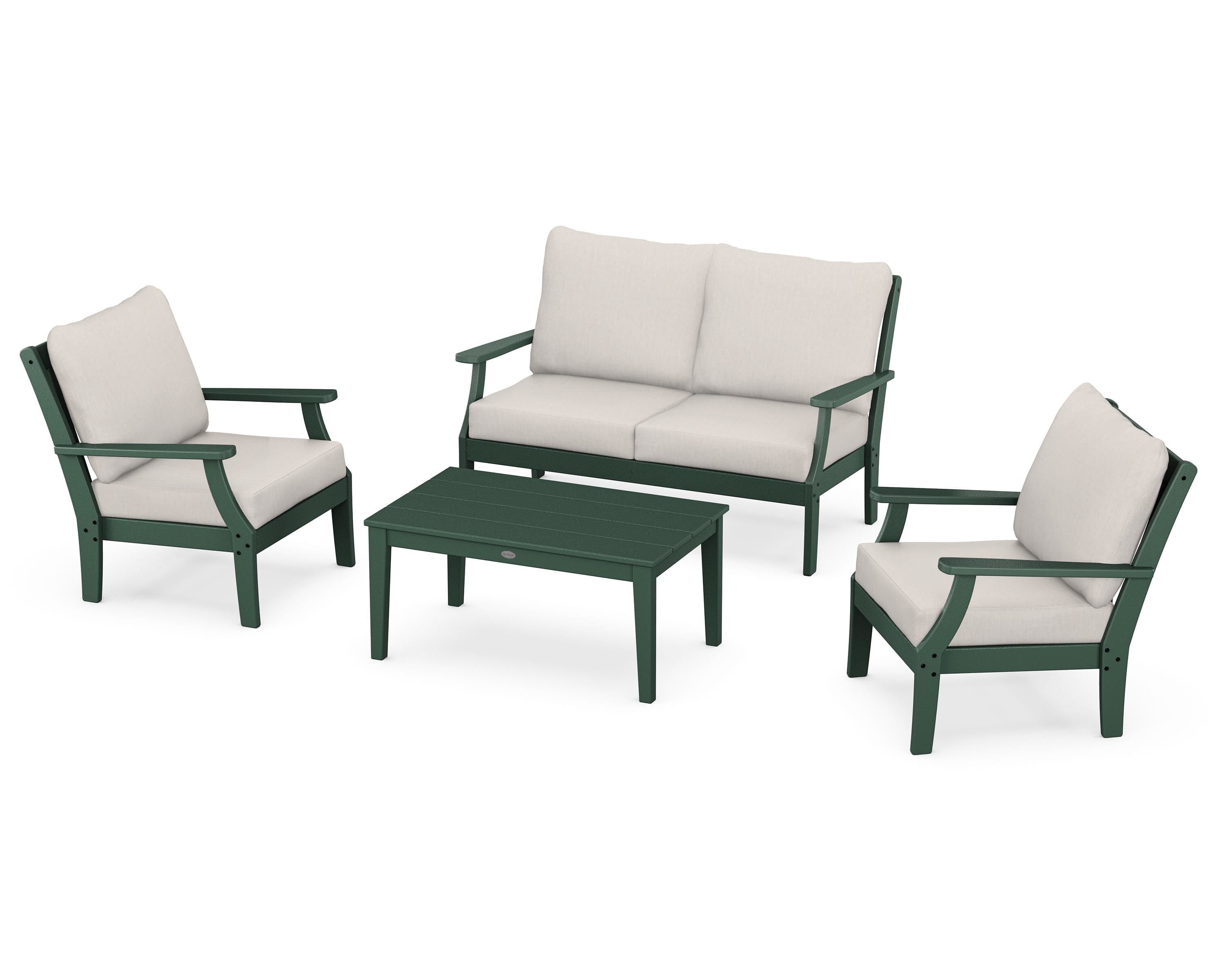 POLYWOOD® Braxton 4-Piece Deep Seating Chair Set in Green / Cast Ash