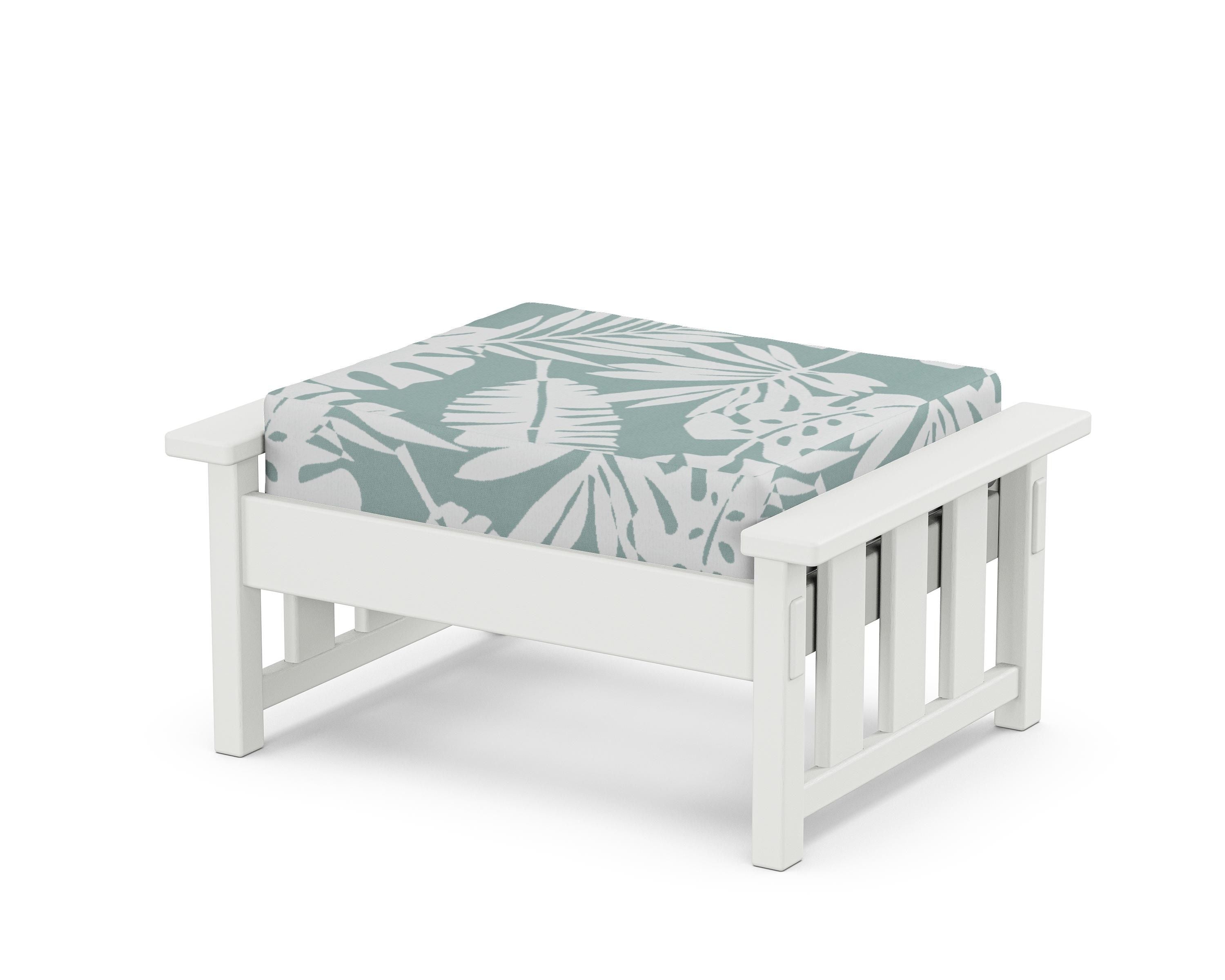 Martha Stewart by POLYWOOD® Acadia Deep Seating Ottoman in White / Leaf Glacier Spa