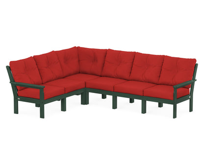POLYWOOD® Vineyard 6-Piece Sectional in Green / Crimson Linen
