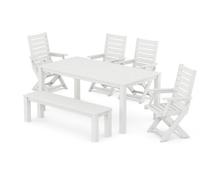 POLYWOOD® Captain Folding Chair 6-Piece Parsons Dining Set with Bench in White