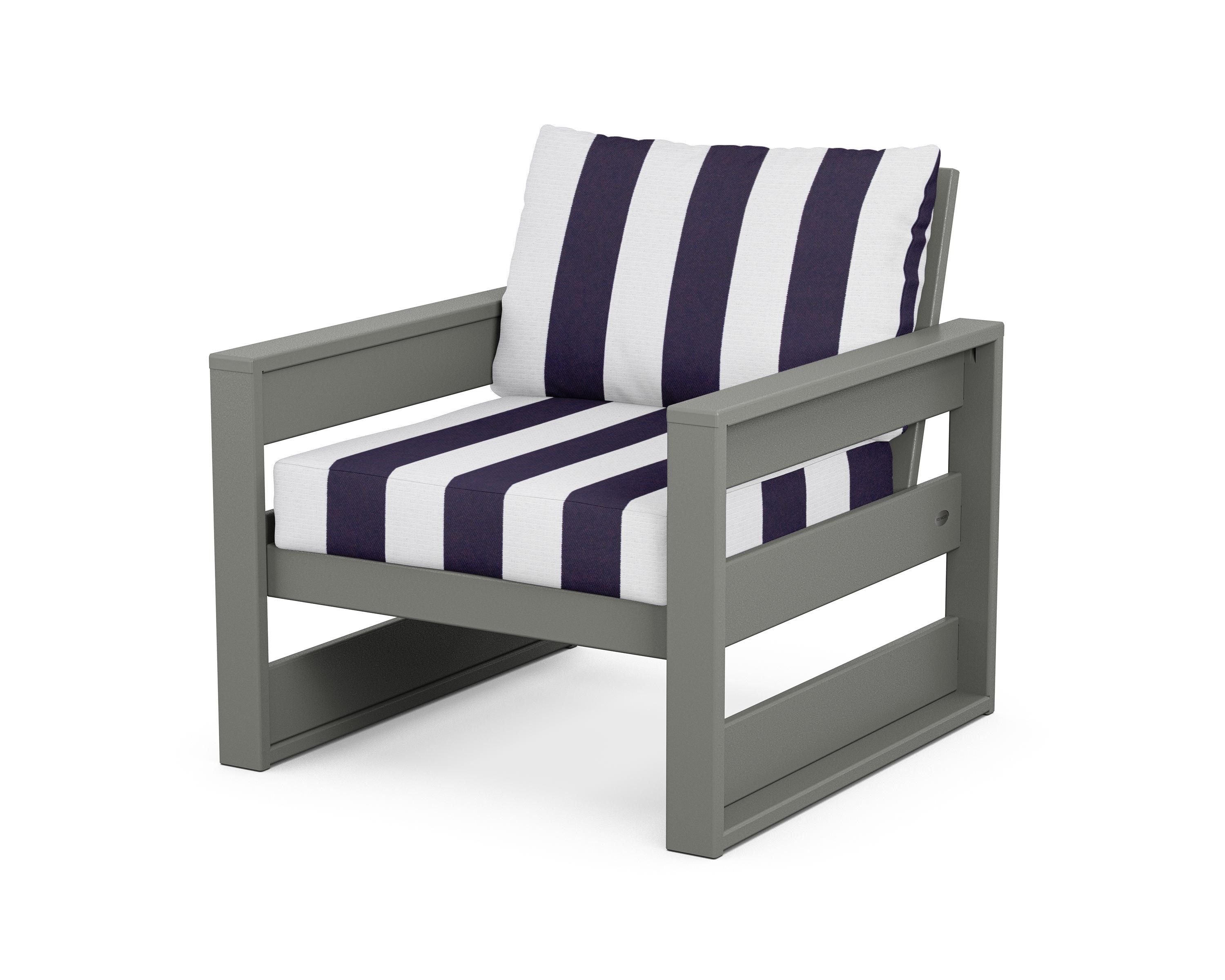 POLYWOOD® Westport Club Chair in Slate Grey / Cabana Stripe Navy