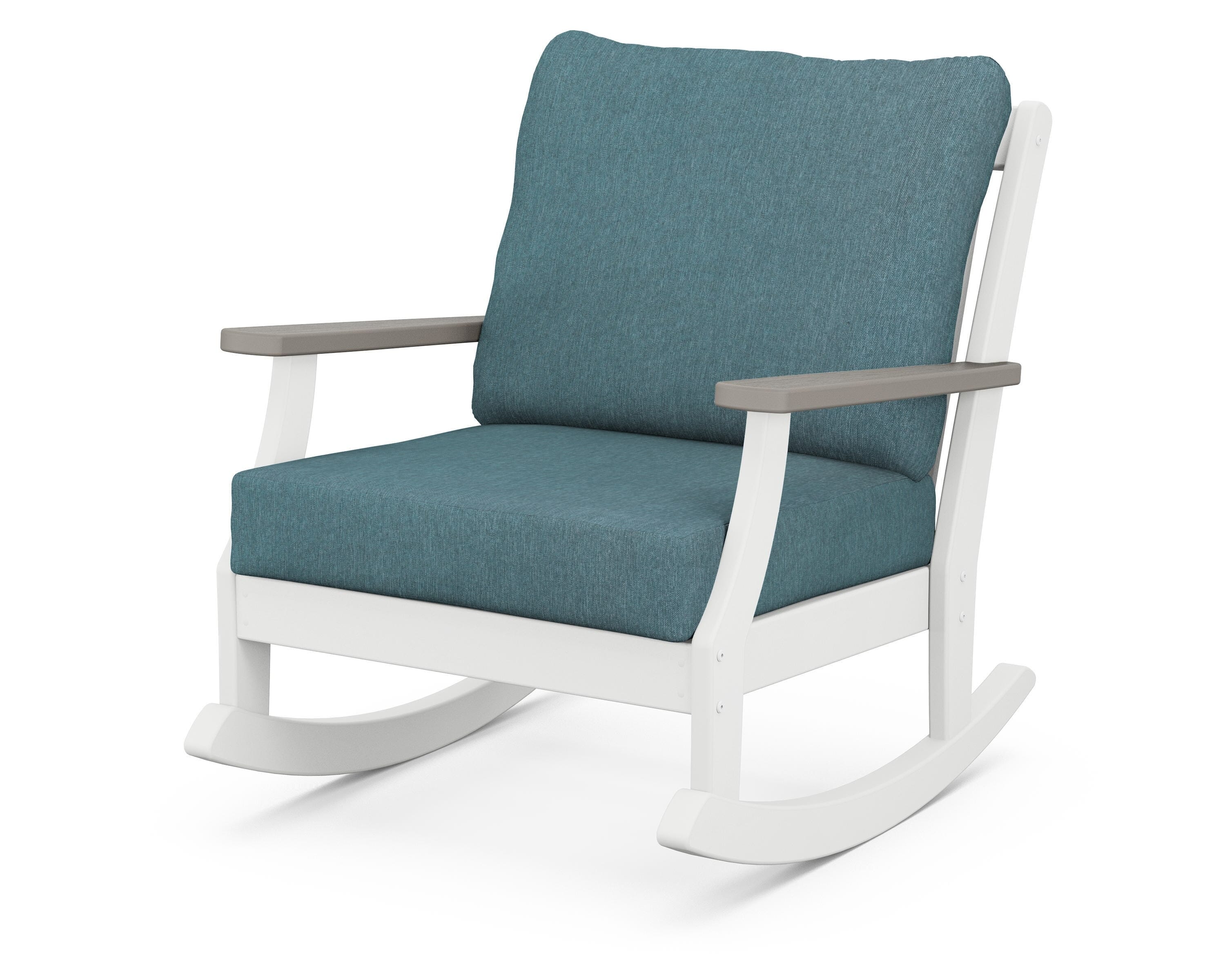 POLYWOOD® Braxton Deep Seating Rocking Chair in White / Driftwood / Ocean Teal