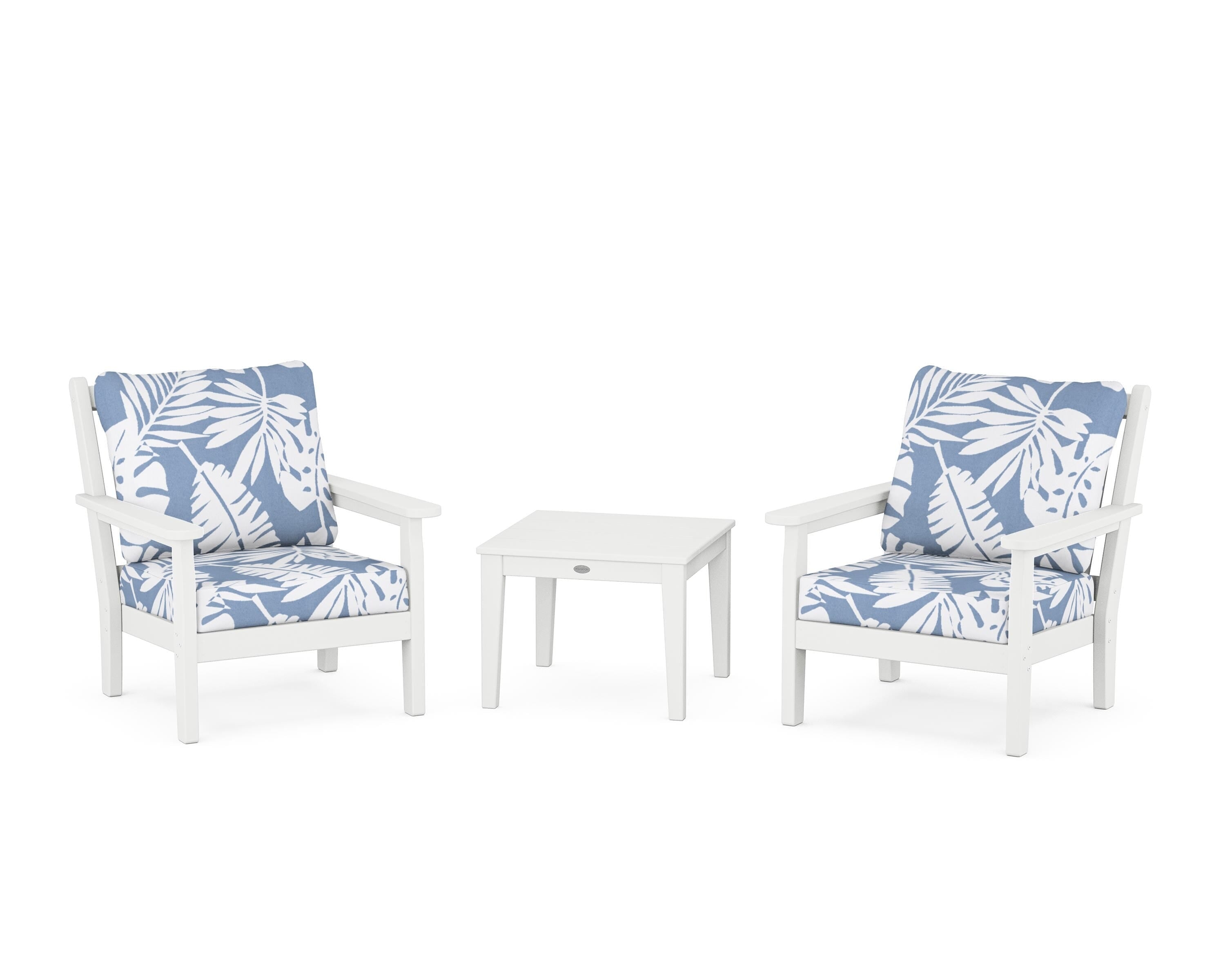POLYWOOD® Chippendale 3-Piece Deep Seating Set in White / Leaf Sky Blue
