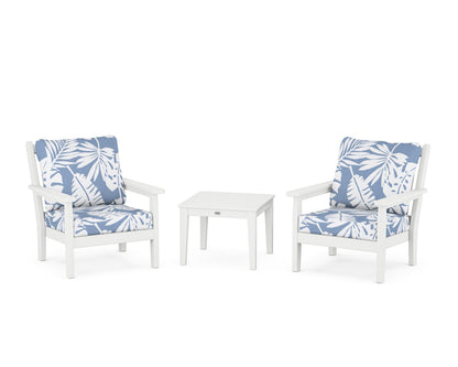 POLYWOOD® Chippendale 3-Piece Deep Seating Set in White / Leaf Sky Blue