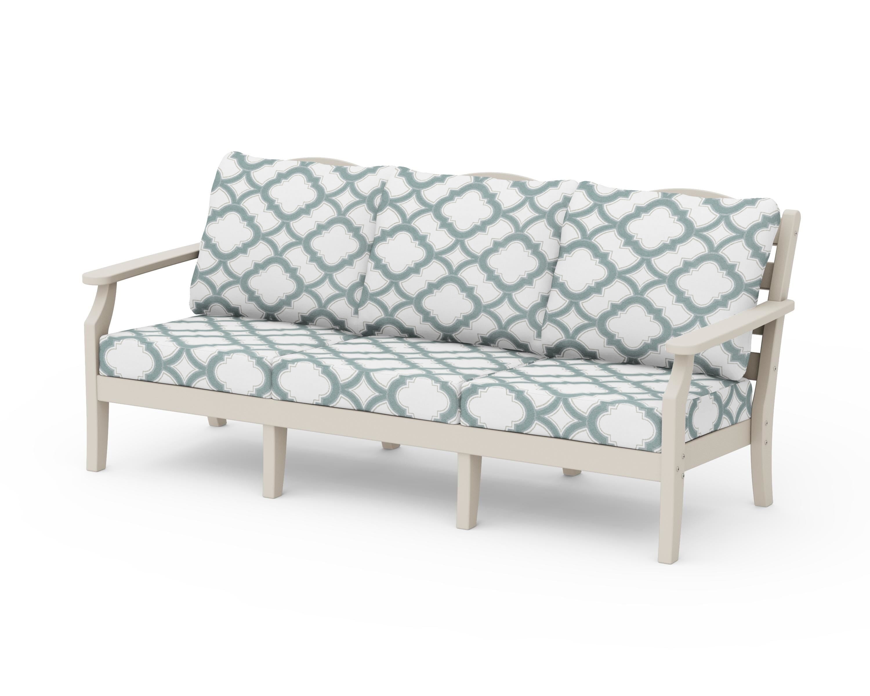 Draper James™ by  POLYWOOD® Savannah Deep Seating Sofa in Sand / Trellis Glacier Spa