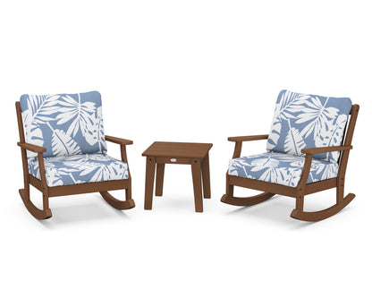 POLYWOOD® Braxton 3-Piece Deep Seating Rocker Set in Teak / Leaf Sky Blue