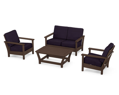 POLYWOOD® Harbour 4-Piece Deep Seating Set in Mahogany / Navy Linen