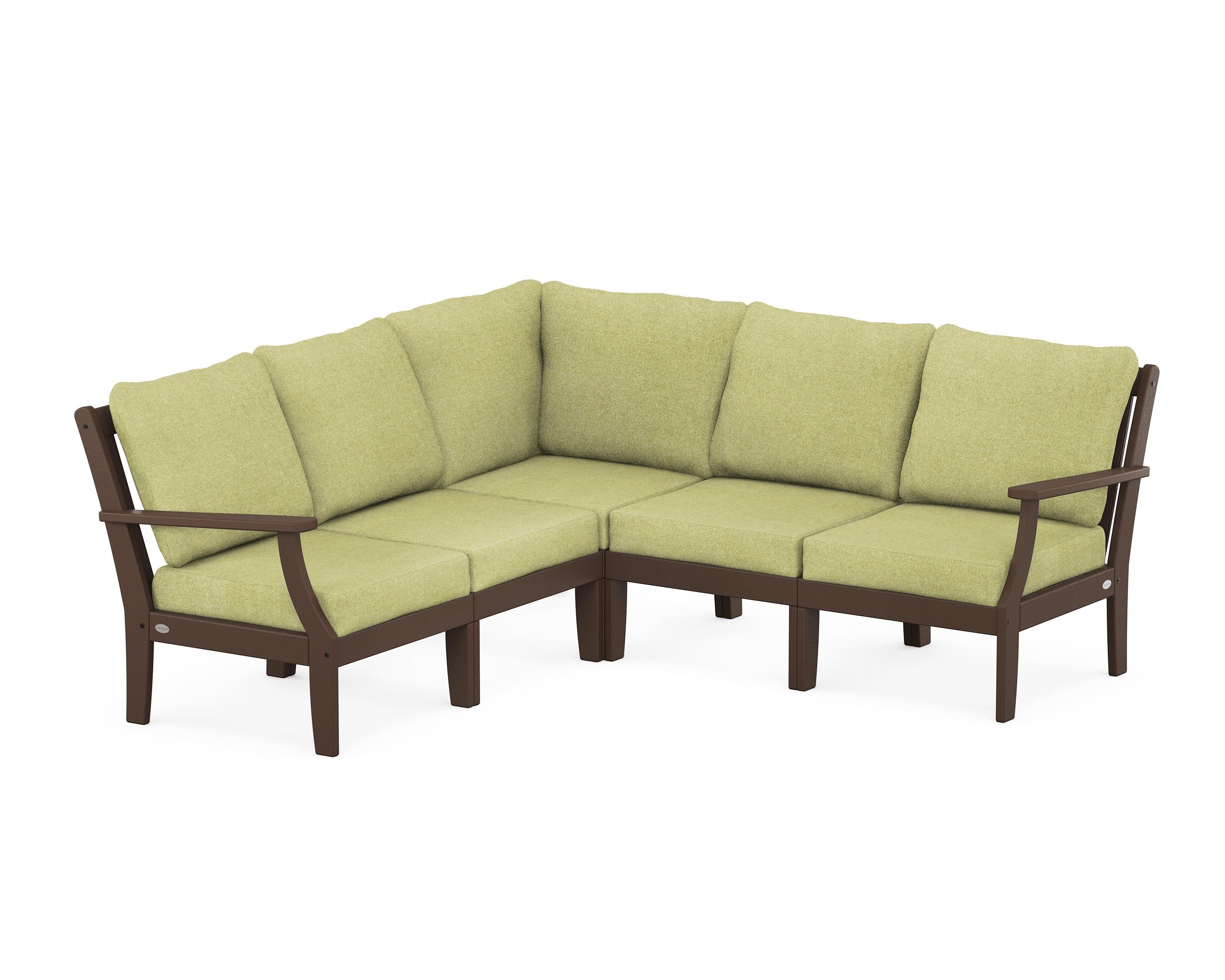 POLYWOOD® Braxton Modular 5-Piece Deep Seating Set in Mahogany / Chartreuse Boucle