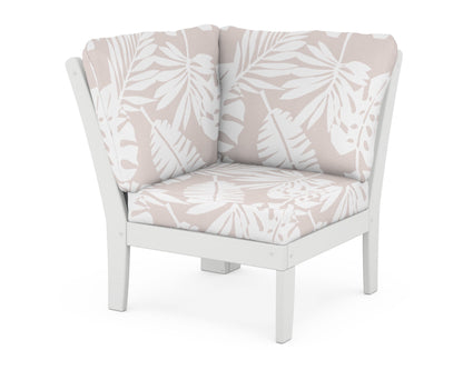 POLYWOOD® Braxton Modular Corner Chair in White / Leaf Dune Burlap