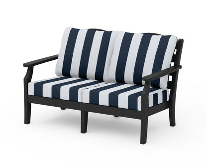 Draper James™ by  POLYWOOD® Savannah Deep Seating Loveseat in Black / Cabana Stripe Marine Indigo