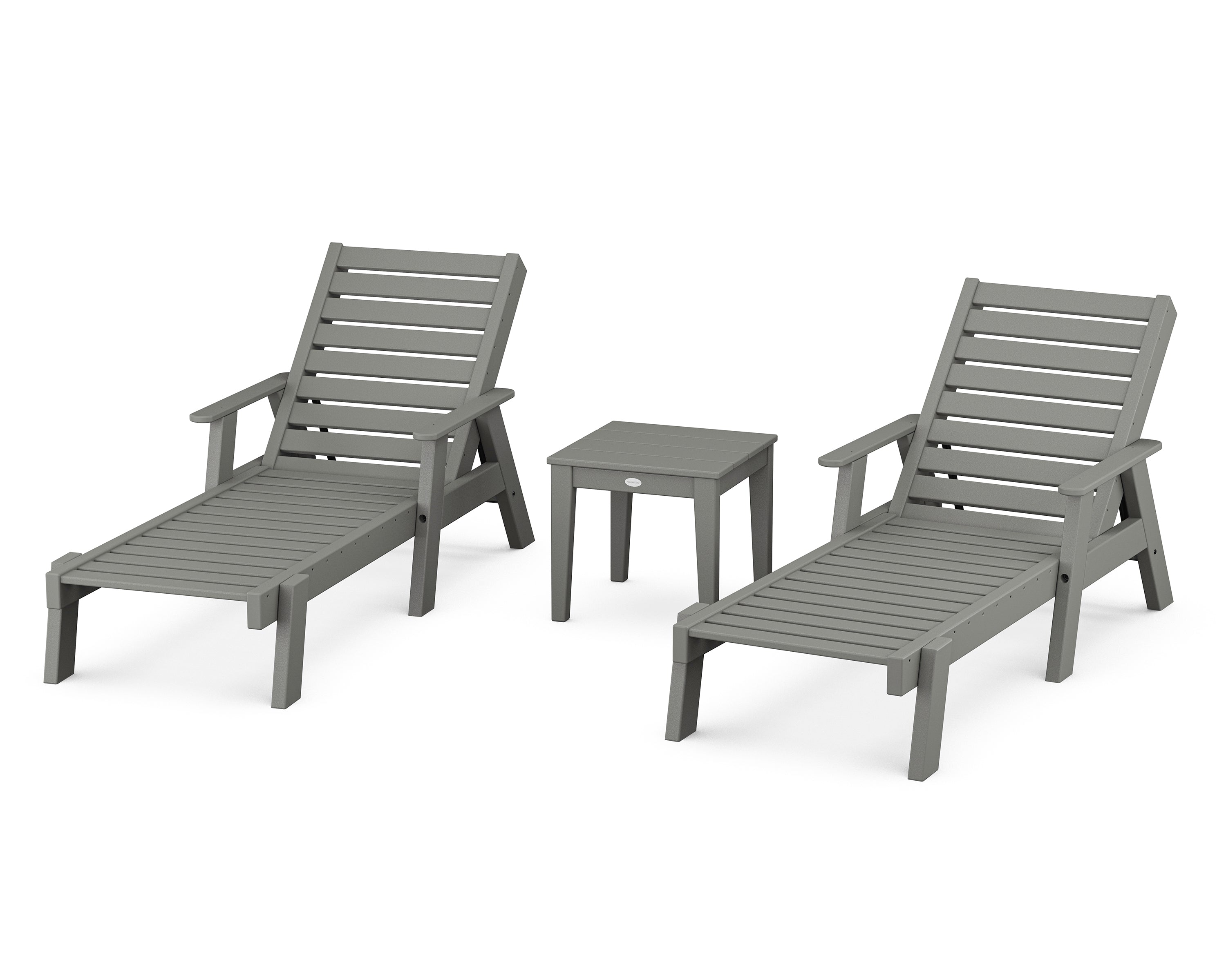 POLYWOOD® Captain Chaise 3-Piece Set with Arms in Slate Grey
