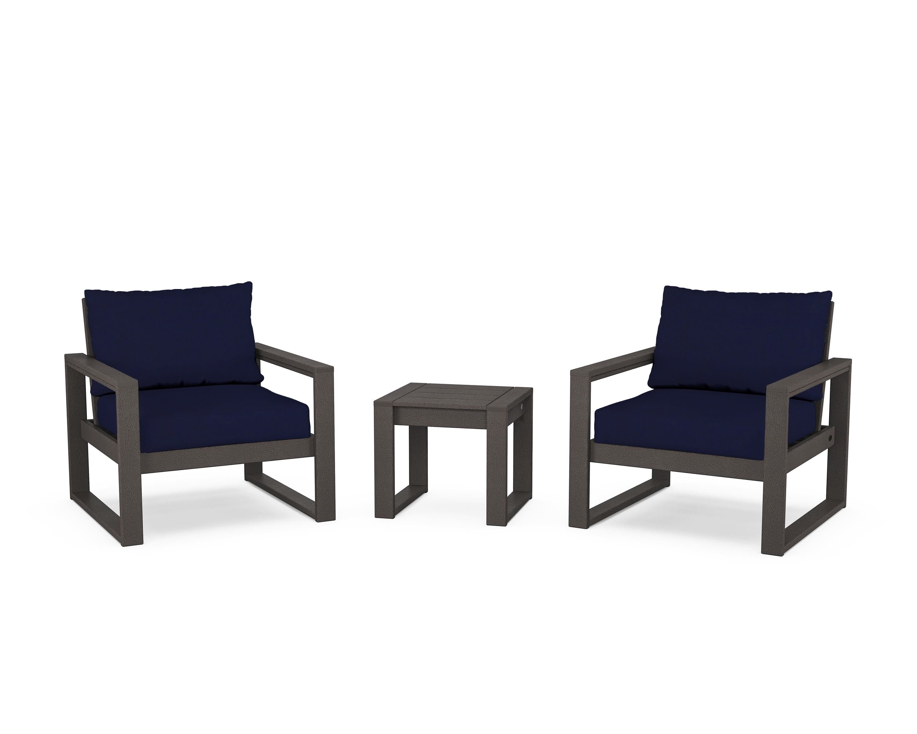 POLYWOOD® EDGE Sectional 3-Piece Deep Seating Set in Vintage Coffee / Navy