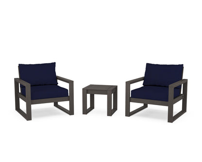 POLYWOOD® EDGE Sectional 3-Piece Deep Seating Set in Vintage Coffee / Navy
