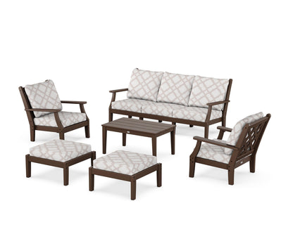 Country Living Wovendale 6-Piece Lounge Sofa Set in Mahogany / Trellis Dune Burlap