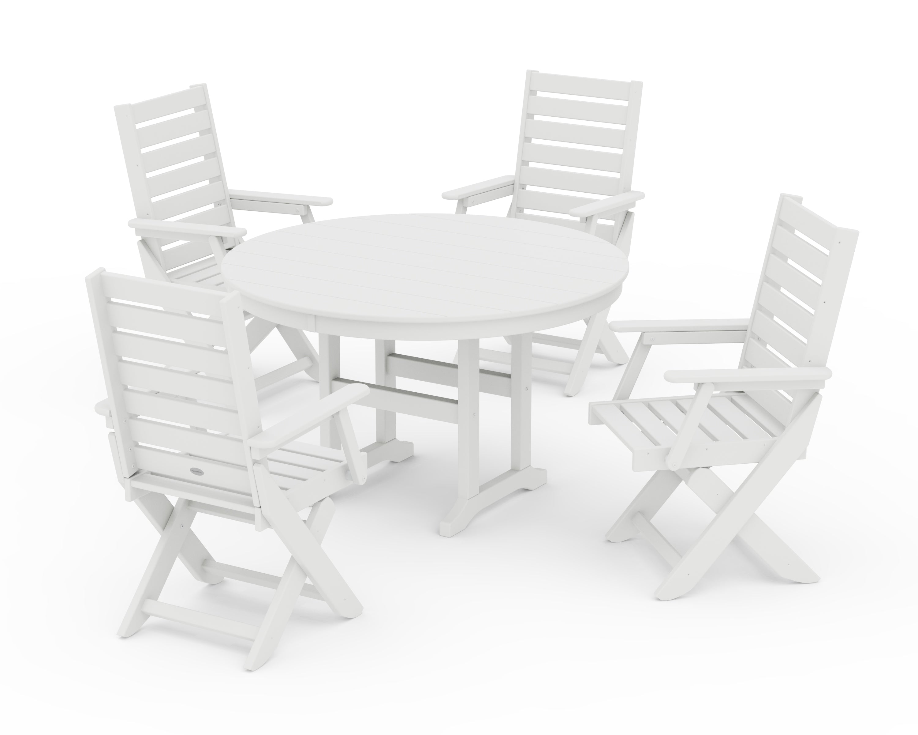 POLYWOOD® Captain Folding Chair 5-Piece Round Dining Set in White