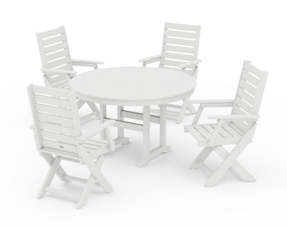 POLYWOOD® Captain Folding Chair 5-Piece Round Dining Set in White