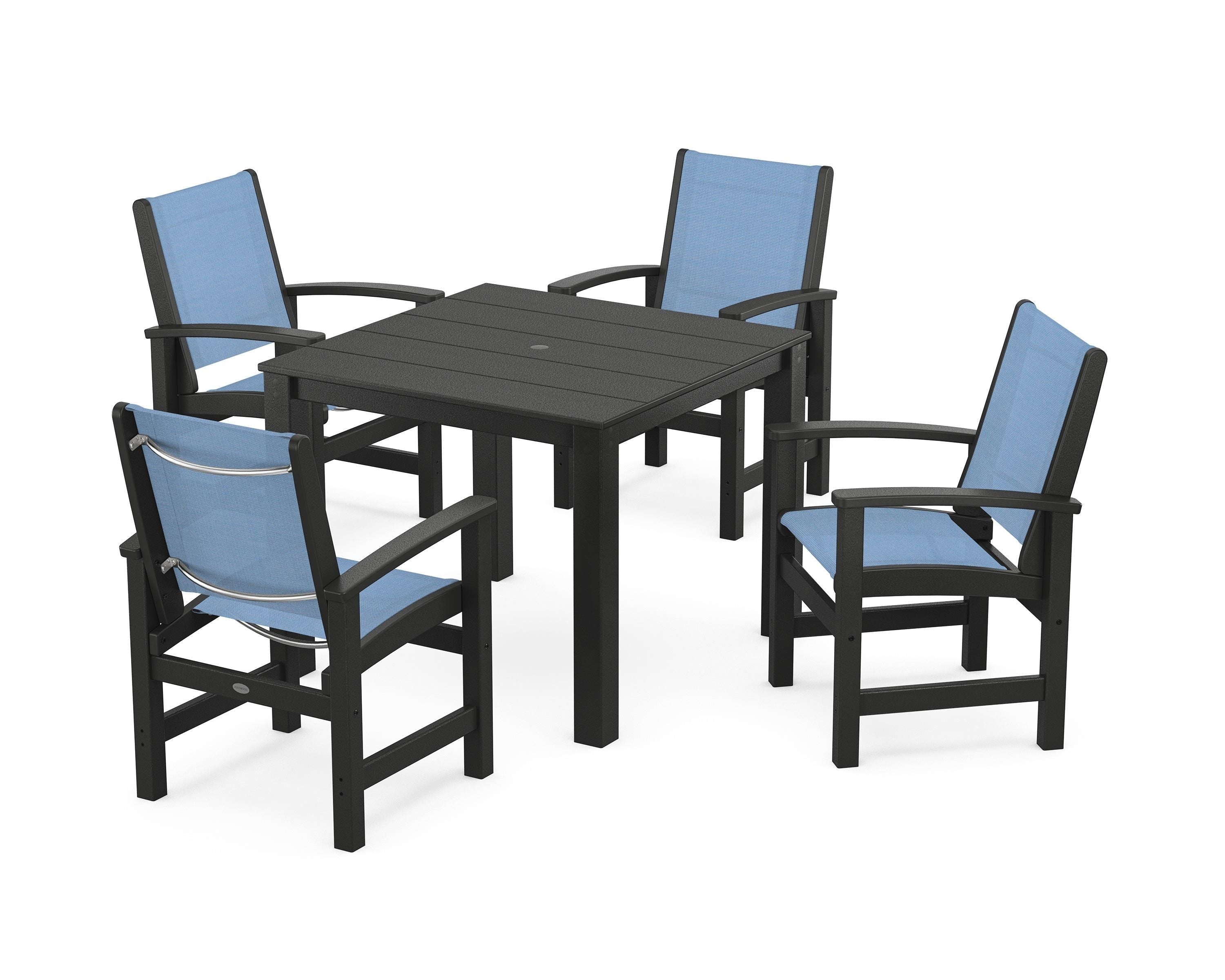 POLYWOOD® Coastal 5-Piece Parsons Dining Set in Black / Poolside Sling