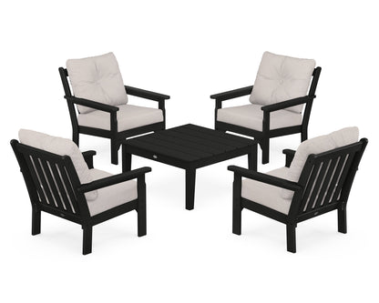 POLYWOOD® Vineyard 5-Piece Deep Seating Conversation Set in Black / Dune Burlap
