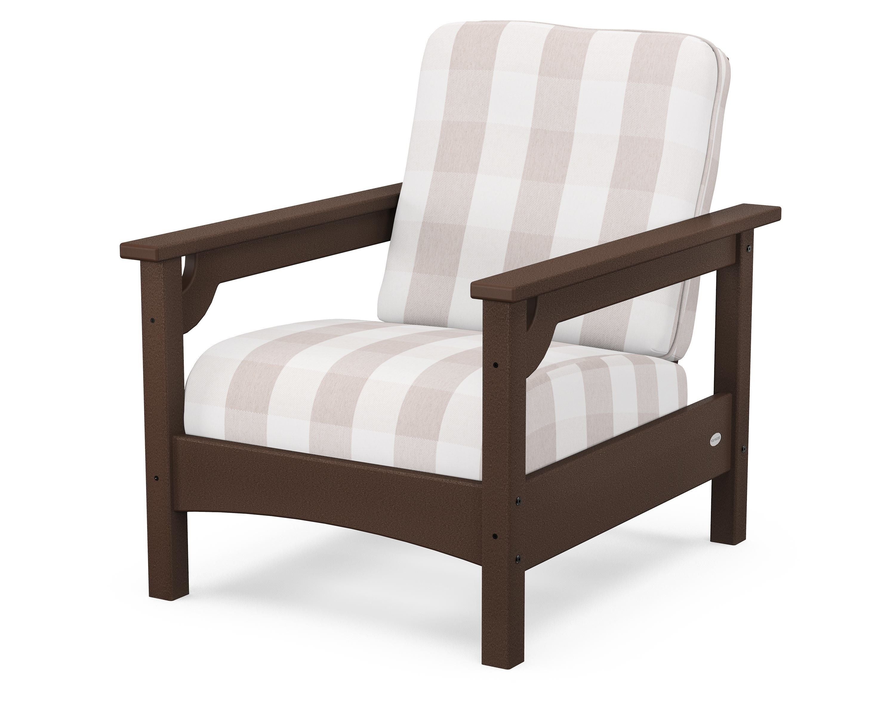 POLYWOOD® Club Chair in Mahogany / Buffalo Plaid Dune Burlap