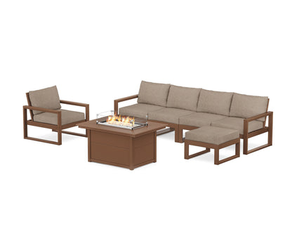 POLYWOOD® EDGE Sectional Lounge and Fire Pit Set in Teak / Spiced Burlap