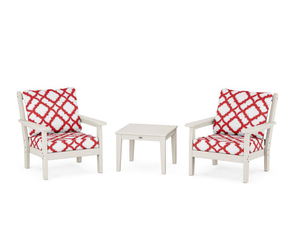POLYWOOD® Chippendale 3-Piece Deep Seating Set in Sand / Trellis Crimson