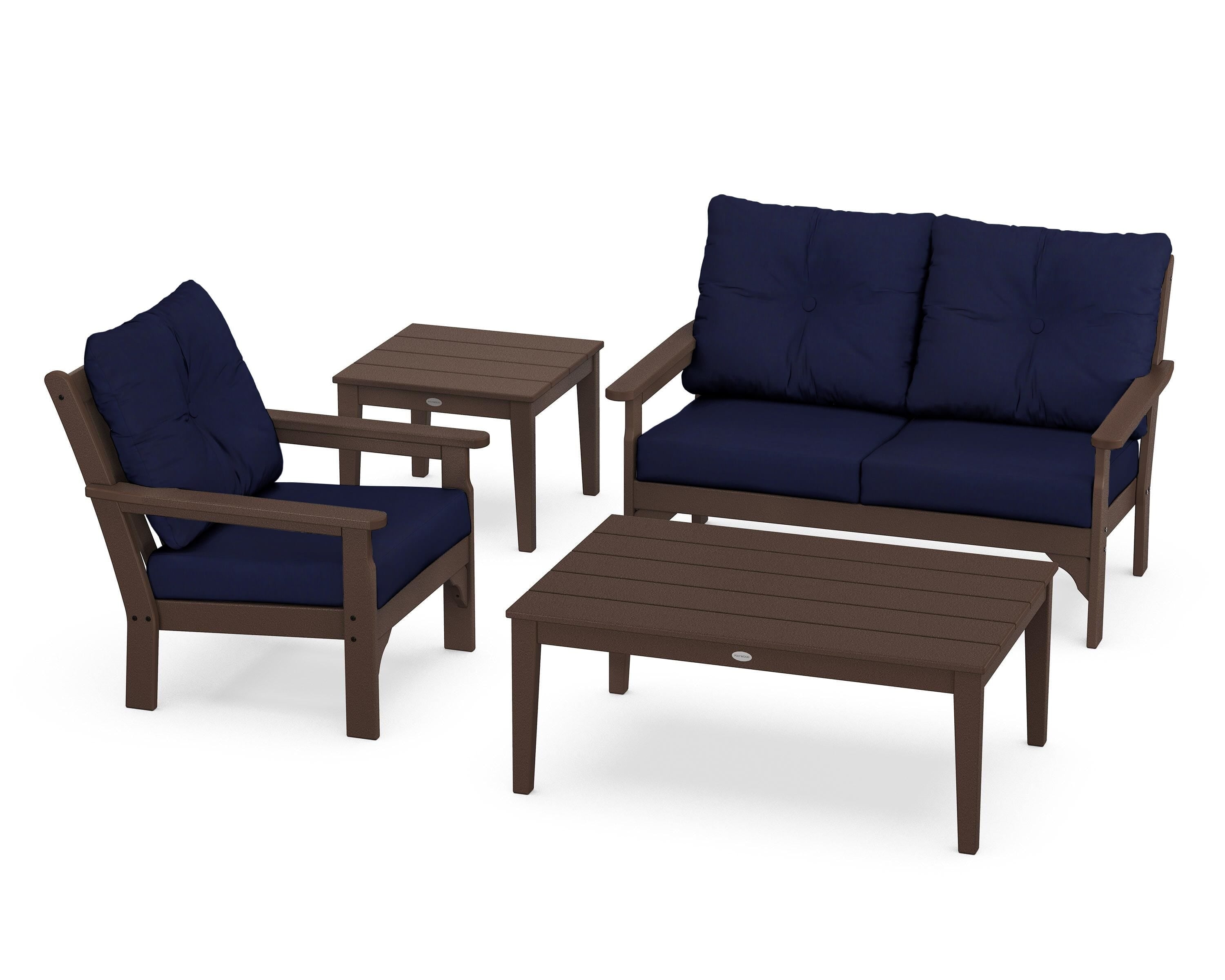 POLYWOOD® Vineyard 4-Piece Deep Seating Set in Mahogany / Navy