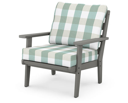 POLYWOOD® Grant Park Deep Seating Chair in Slate Grey / Buffalo Plaid Glacier Spa
