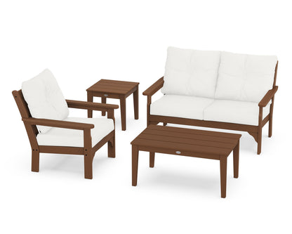 POLYWOOD® Vineyard 4-Piece Deep Seating Set in Teak / Natural Linen