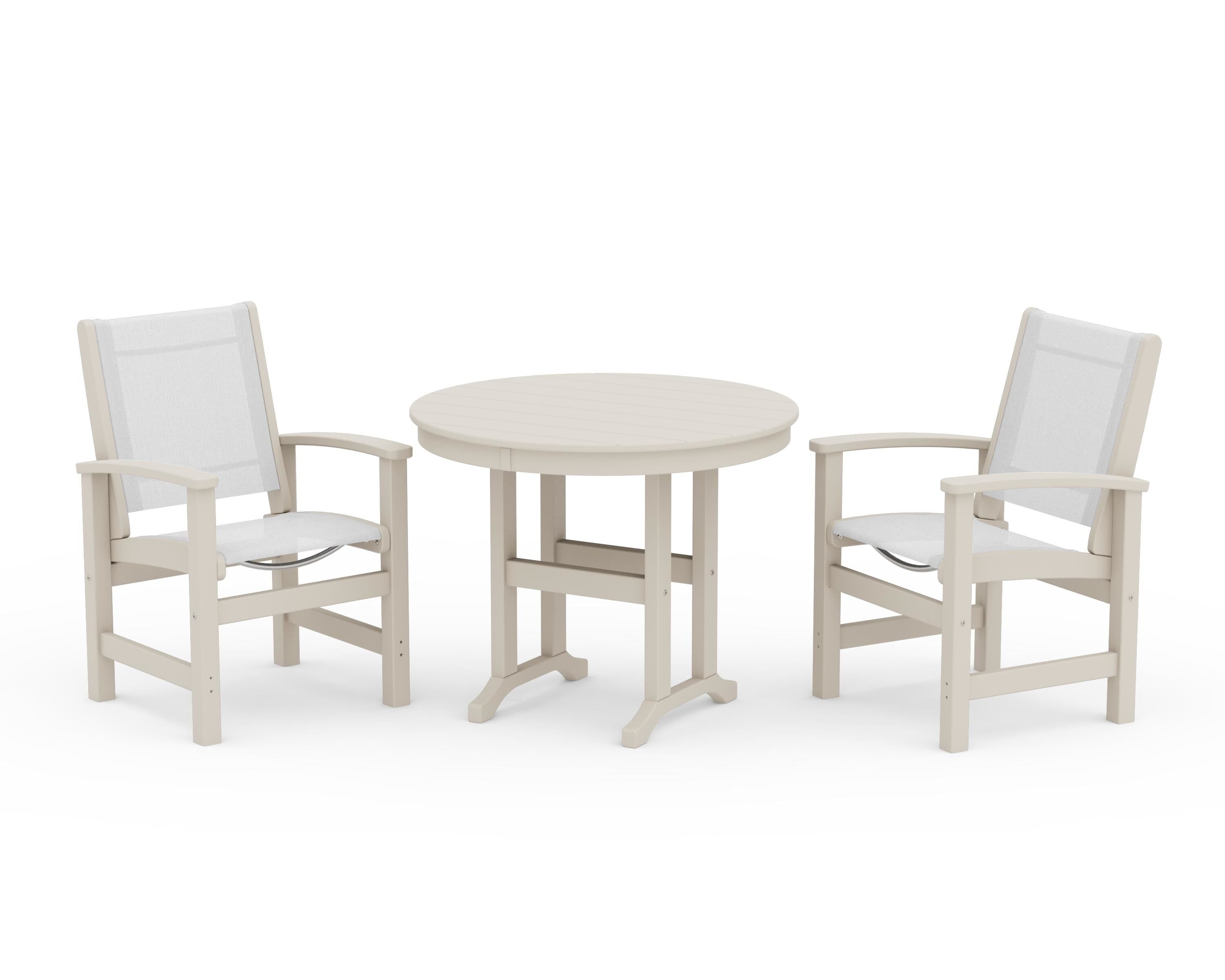 POLYWOOD® Coastal 3-Piece Round Dining Set in Sand / White Sling