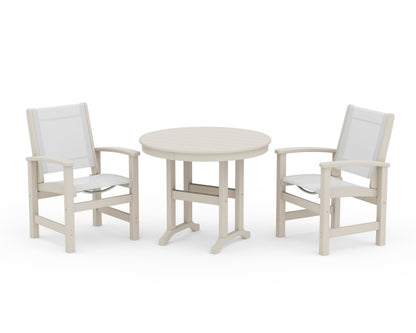 POLYWOOD® Coastal 3-Piece Round Dining Set in Sand / White Sling