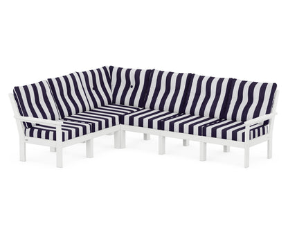 POLYWOOD® Vineyard 6-Piece Sectional in White / Cabana Stripe Navy